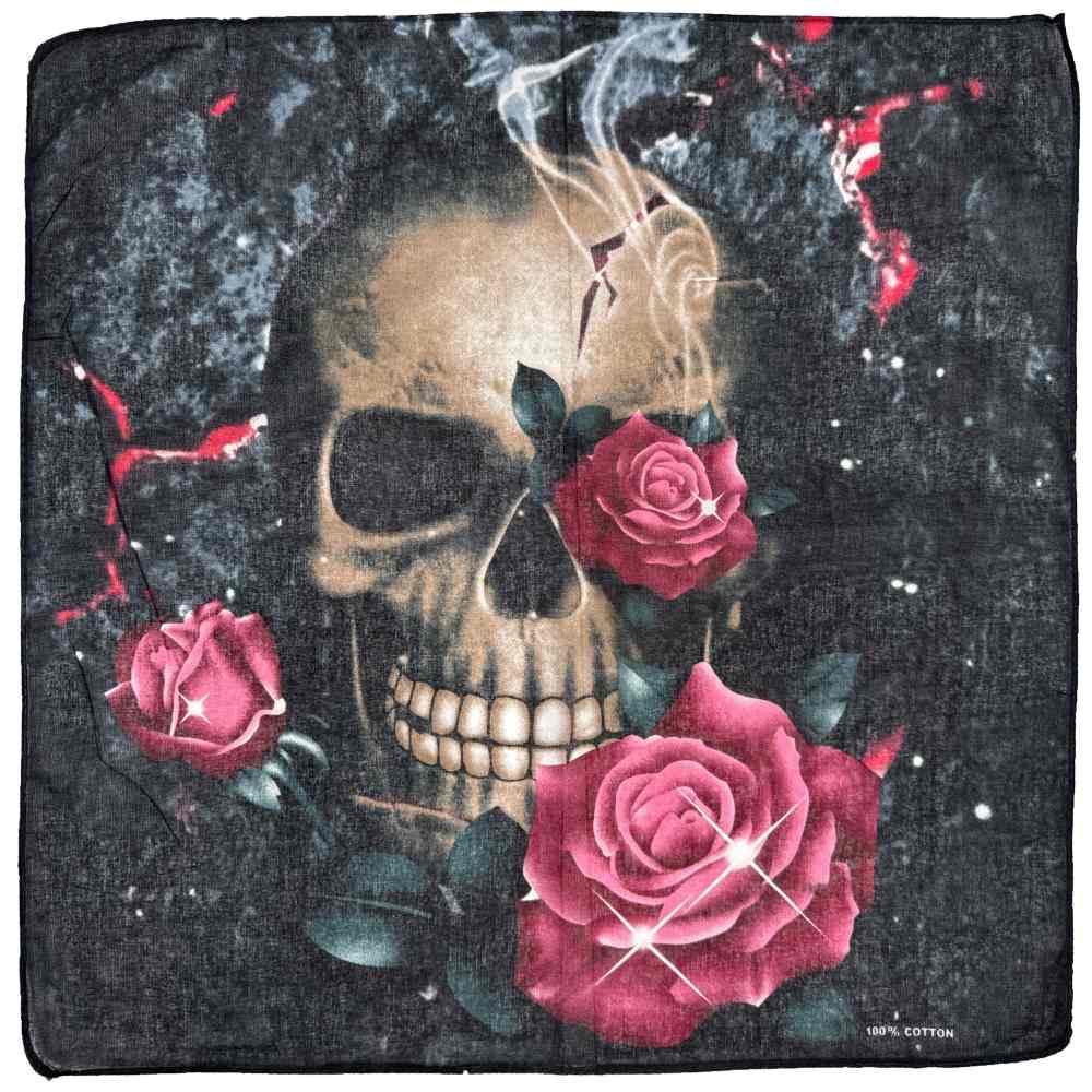 Zac's Alter Ego - Large Smoking Cracked Skull & Roses Bandana - Multicolours